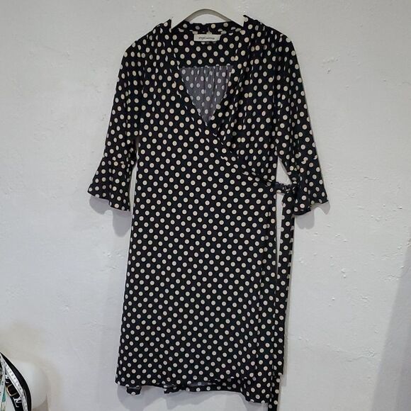 Angel Maternity Polka Dot Wrap Dress with Bell Sleeves in Black & Cream Size XS - Picture 1 of 10